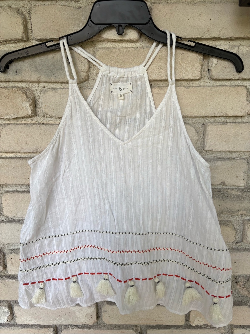 Lou &Grey White Tassel Embroidered Tank Top